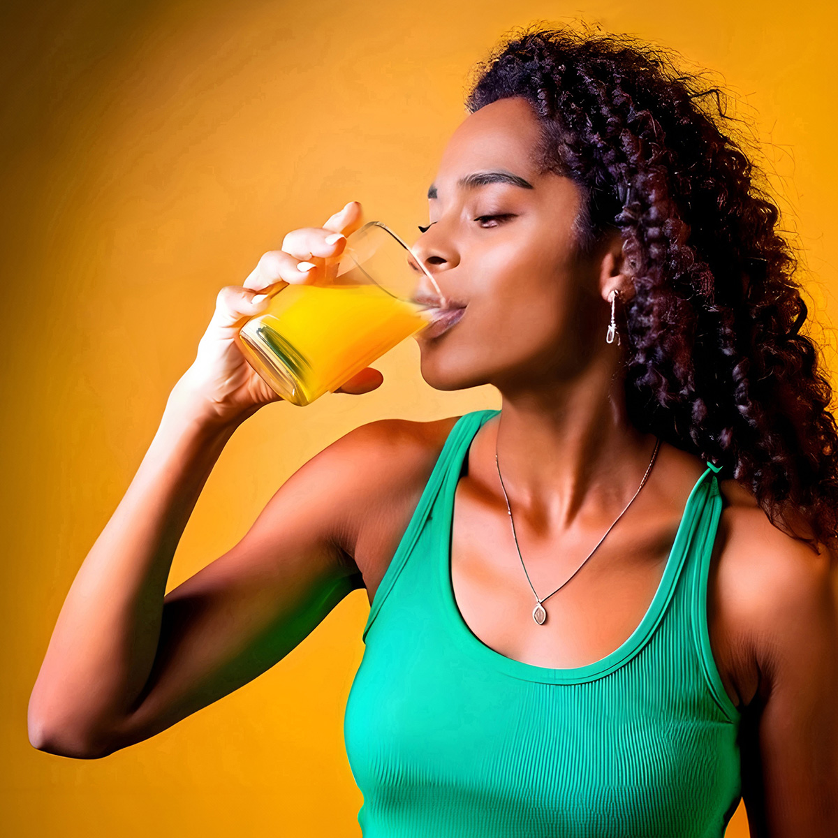 image of woman drinking mixed product