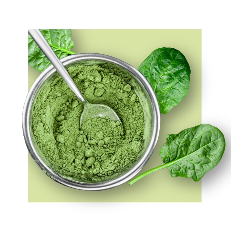 image of spinach powder and leaves