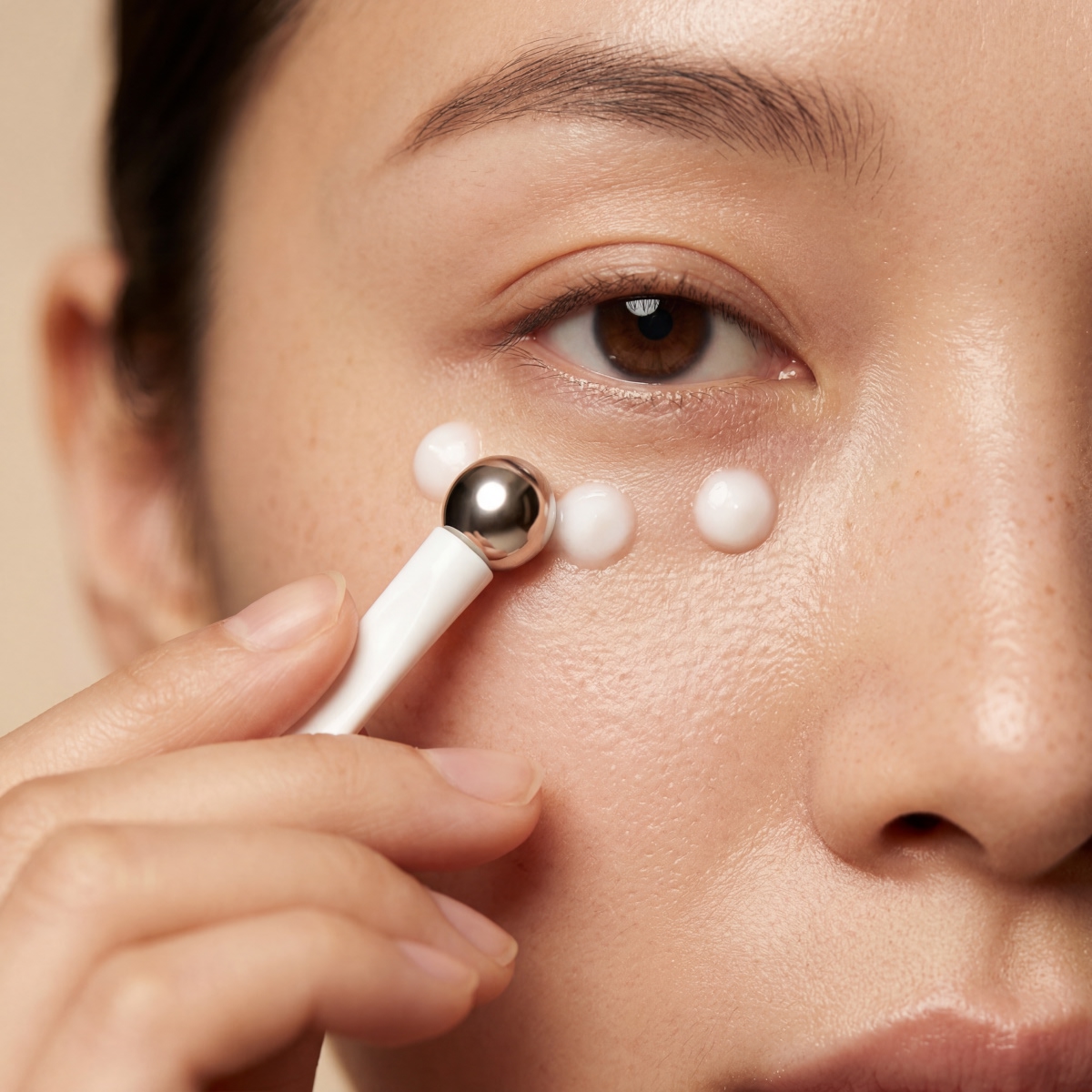 Woman using eye balm