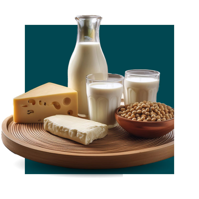 image of dairy products and soybeans