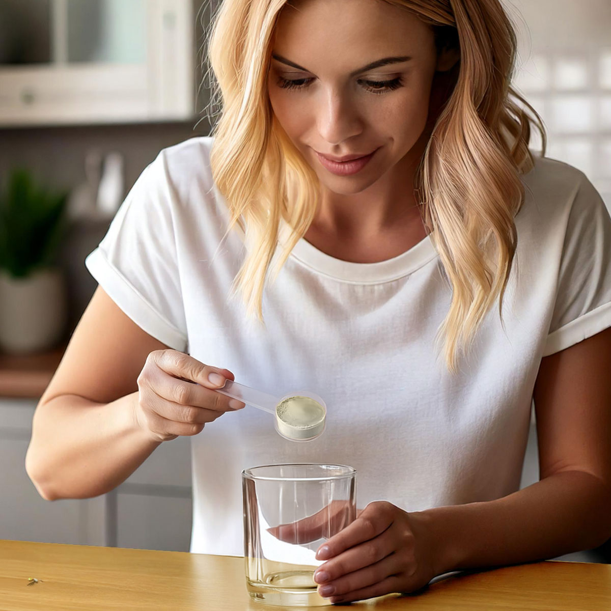image of colostrum powder being poured into a glass