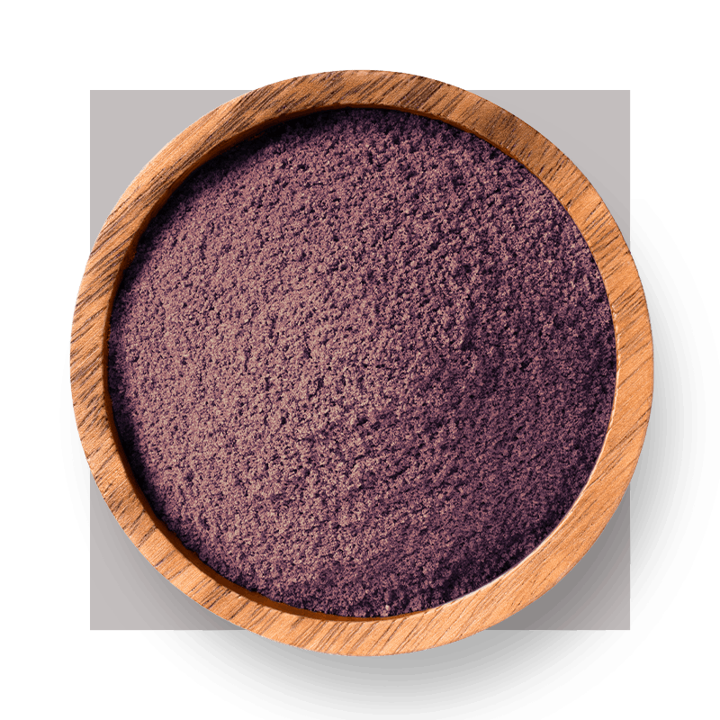 wooden bowl full of powdered blueberry extract