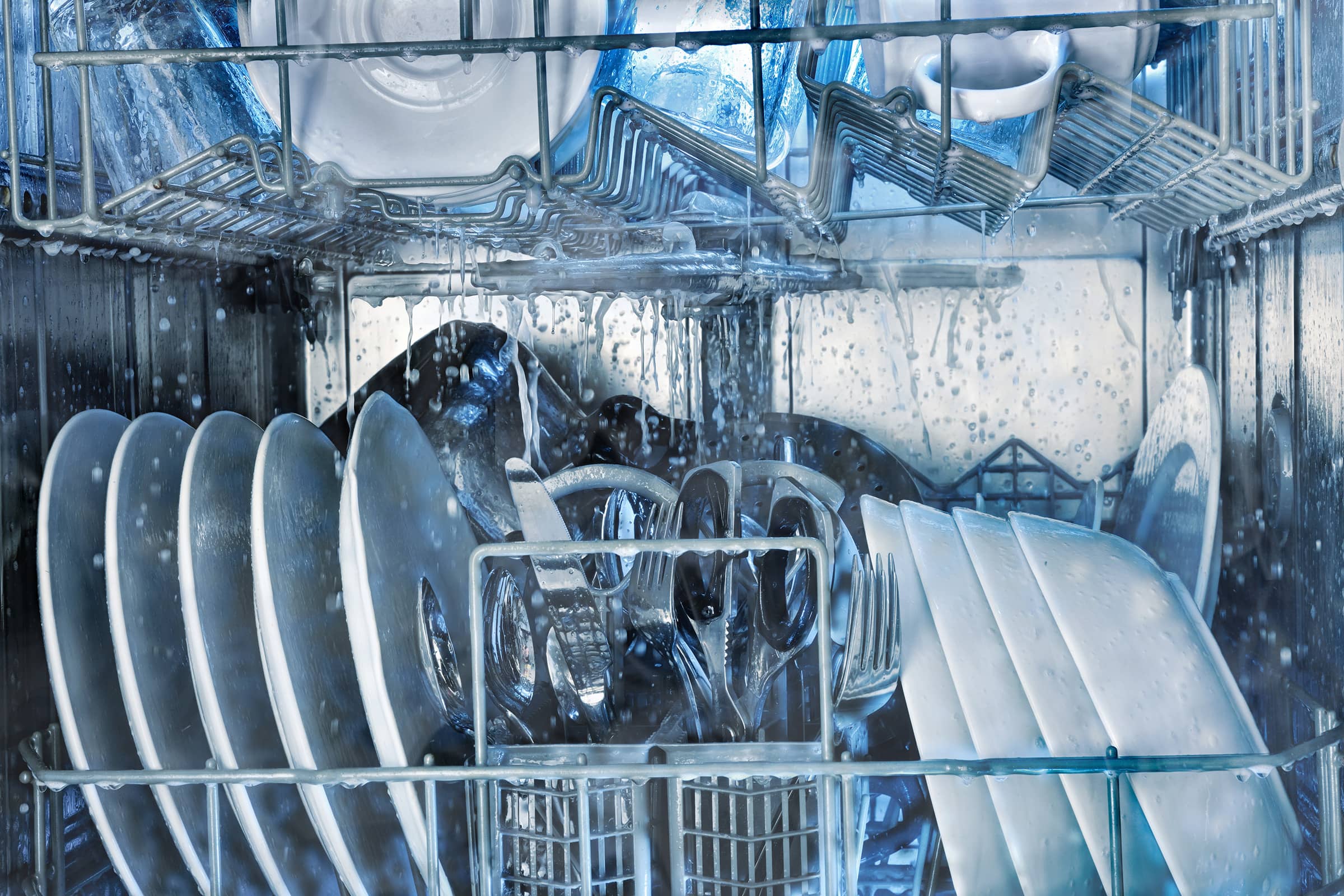 image of clean dishes in a dishwasher