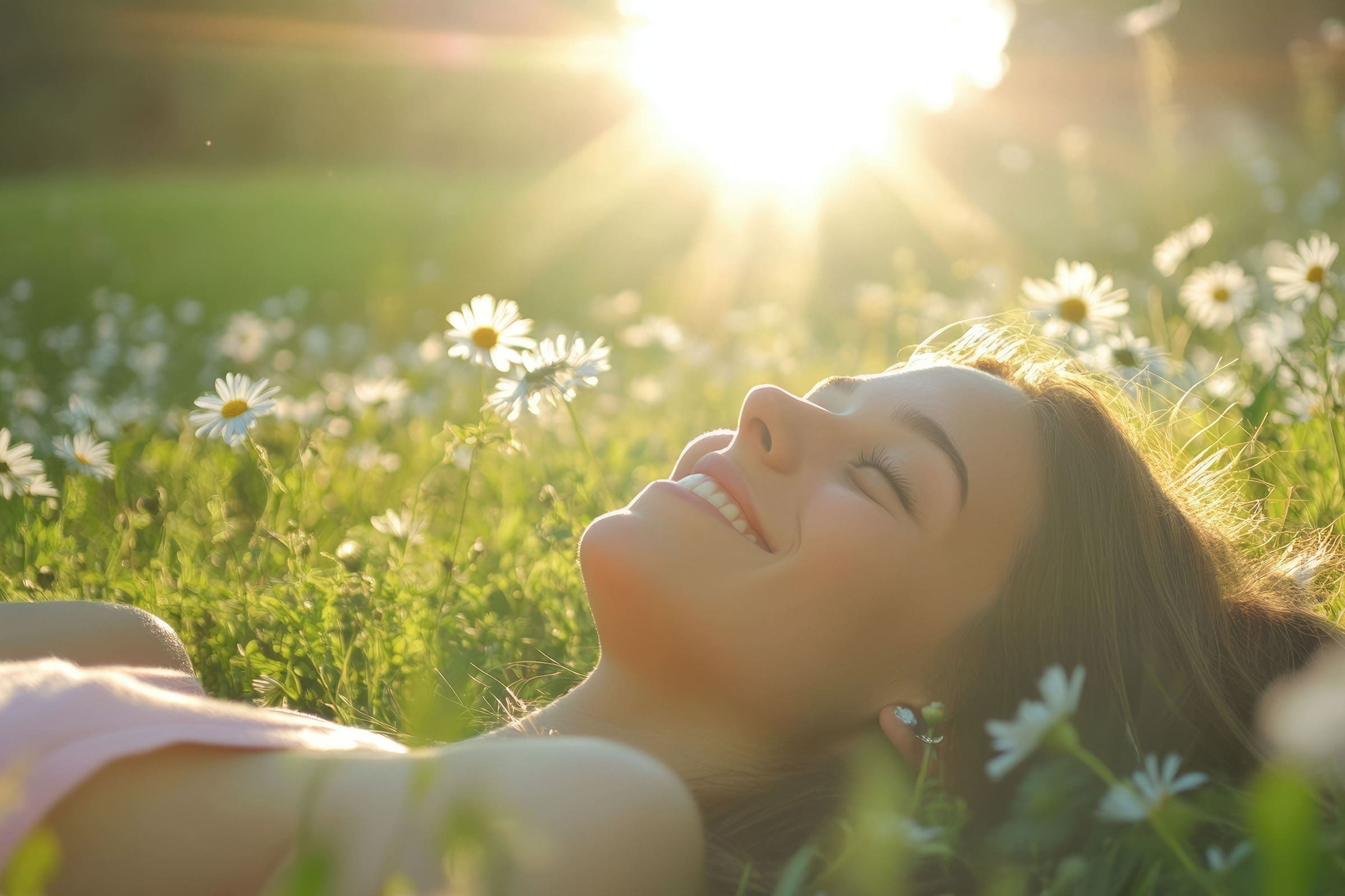 Image of girl laying in flower bed