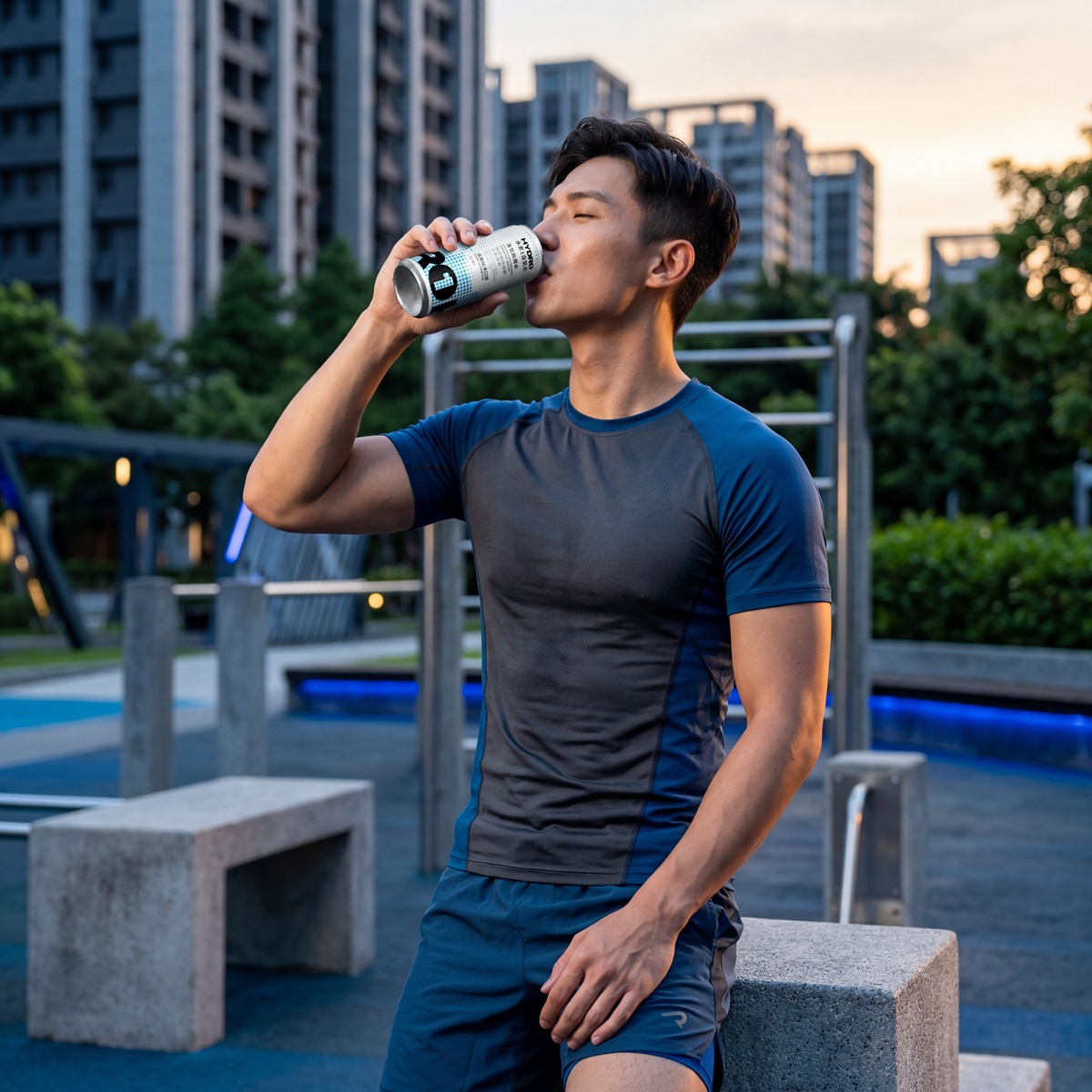 image of man in athletic clothes drinking can of HYDRO1