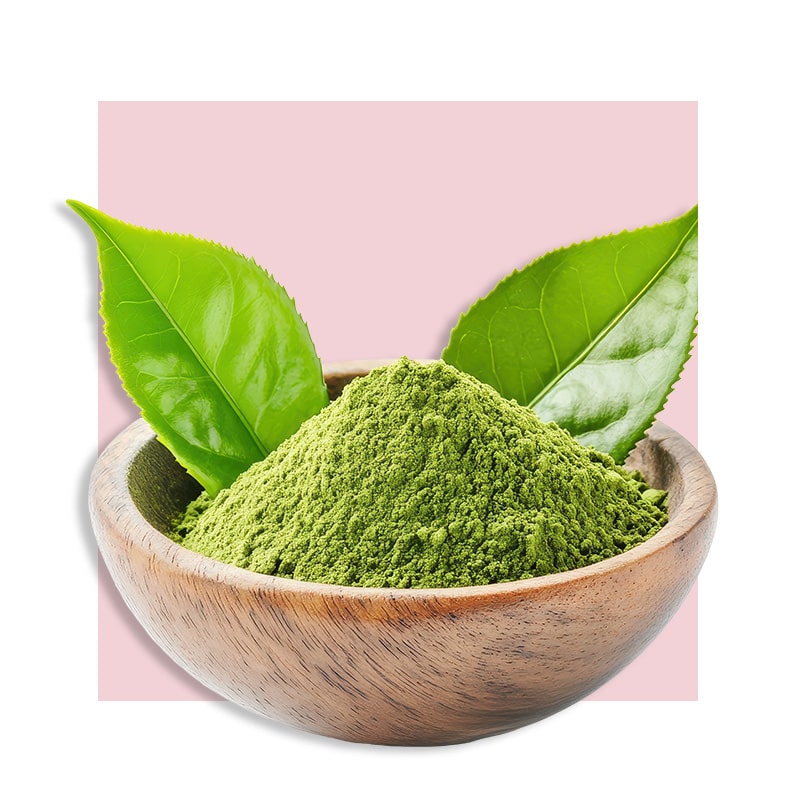image of green tea leaves and powder