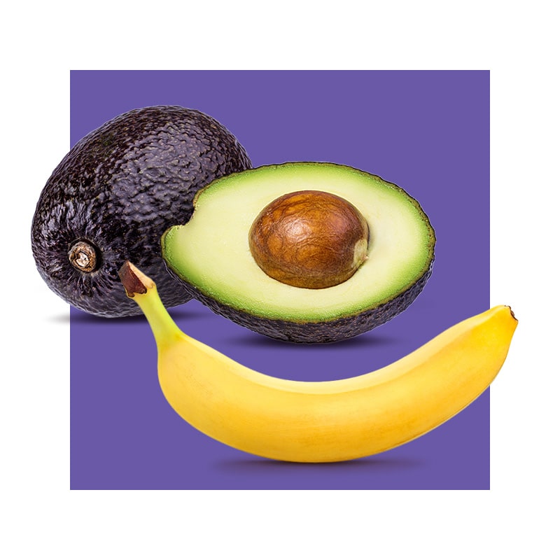 image of food that has potassium in it, avocado and bananna