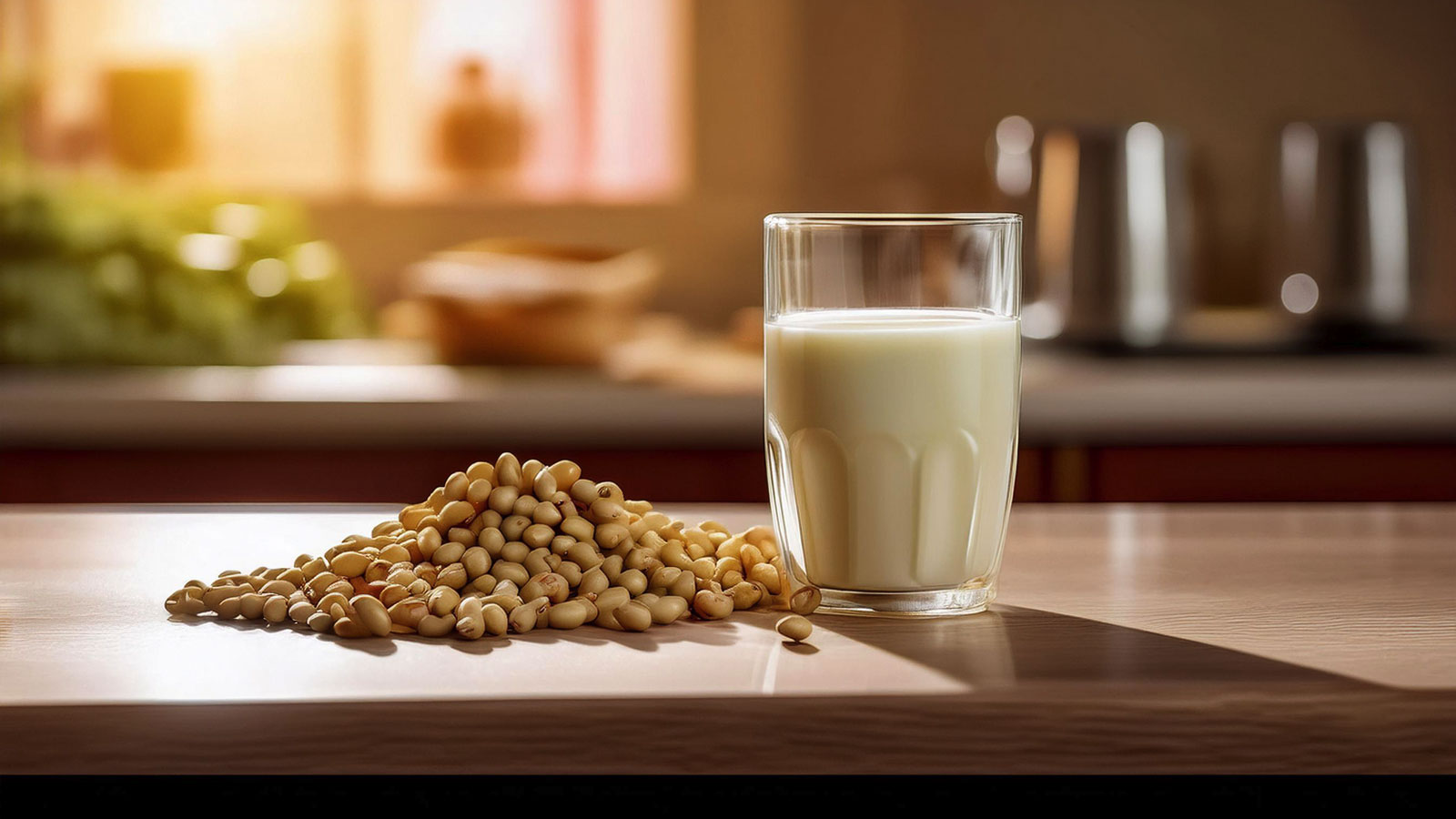 image of a glass of milk and soybeans