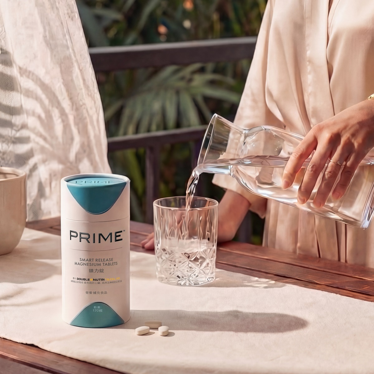 image of woman pouring water into glass to take tablets